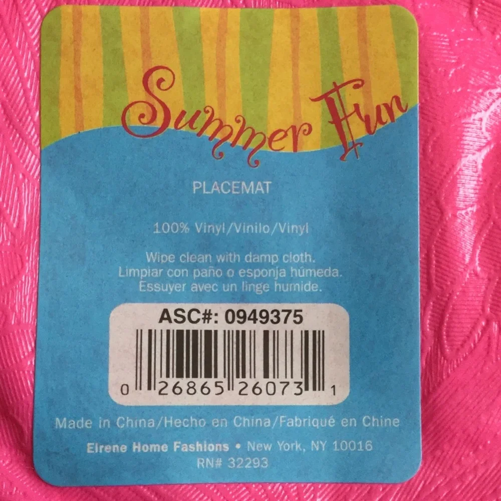 Summer Fun Vinyl Placemats Pink Blue Yellow NEW